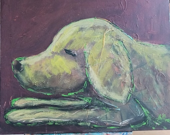 Portrait of a Labrador dog painting Original artwork  AmeliaMoonART. Pet portait 50x50x4cm