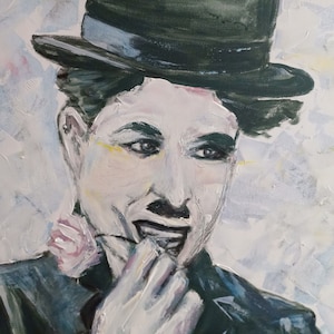 Charlie Chaplin painting AmeliaMoonART  ArtWork original art . Wall art,living room,modern art,art homedecor
