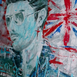 George Michael Large painting  Canvas Banksy&#39;s style, LARGE ART Wall art  decor, art homedecor, living room, modern art.