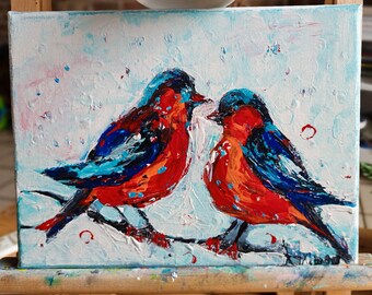 Bullfinches Original art. Present. Gift for her. Wall art,wall decor,art homedecor, living room, modern art.