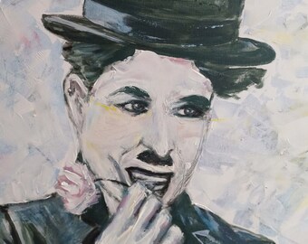 Charlie Chaplin painting AmeliaMoonART  ArtWork original art . Wall art,living room,modern art,art homedecor