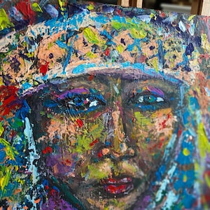 Pintura nativa americana, retrato abstracto, arte original, regalo para él, obras de arte, decoración del hogar, arte moderno.