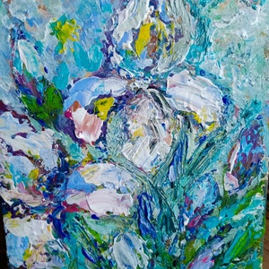 PRINT Blue irises painting original art ,wall art,gift for her, wall decor, art homedecor, Modern art ,living room.