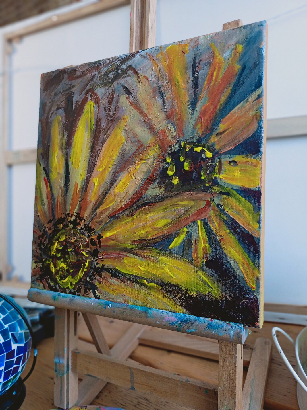 Impasto Sunflowers Painting on Canvas, Original Art, Flowers Painting ...
