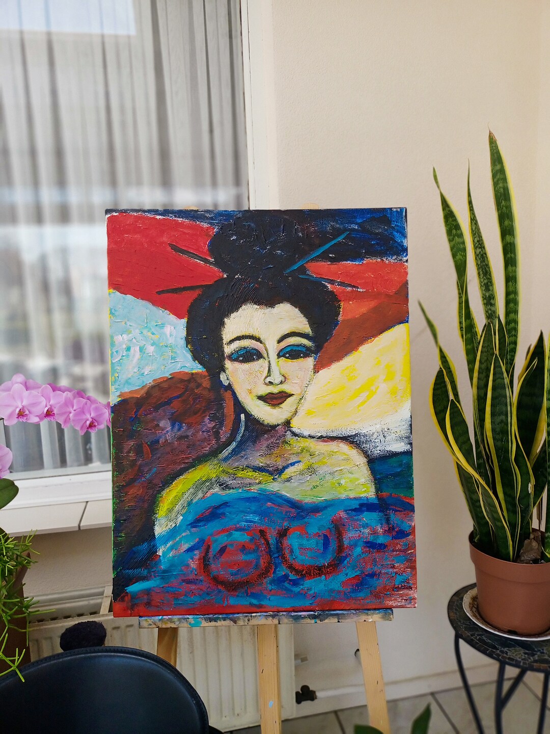 Japanese Art Geisha Nude Woman Painting, Naked Mermaid Art, Handmade