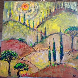 Tuscany Italian Landscape Original Painting on canvas Impasto Artwork Fine Art Modern Tree Paintings Contemporary Tree Art