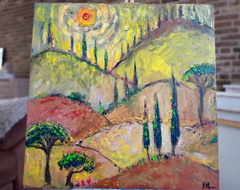 Tuscany Italian Landscape Original Painting on canvas Impasto Artwork Fine Art Modern Tree Paintings Contemporary Tree Art