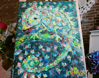 Colorful chameleon Art  Impasto Painting Original Art AmeliaMoonART Wall decor Art homedecor Bedroom 30x24x2cm.