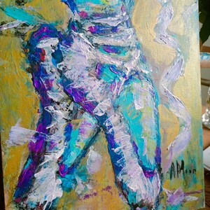 Beautiful legs of a ballerina painting AmeliaMoonART, gift for him, 24x30cm,wall decor, art homedecor, bedroom.