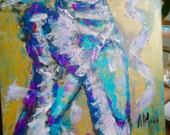 Beautiful legs of a ballerina painting AmeliaMoonART, gift for him, 24x30cm,wall decor, art homedecor, bedroom.