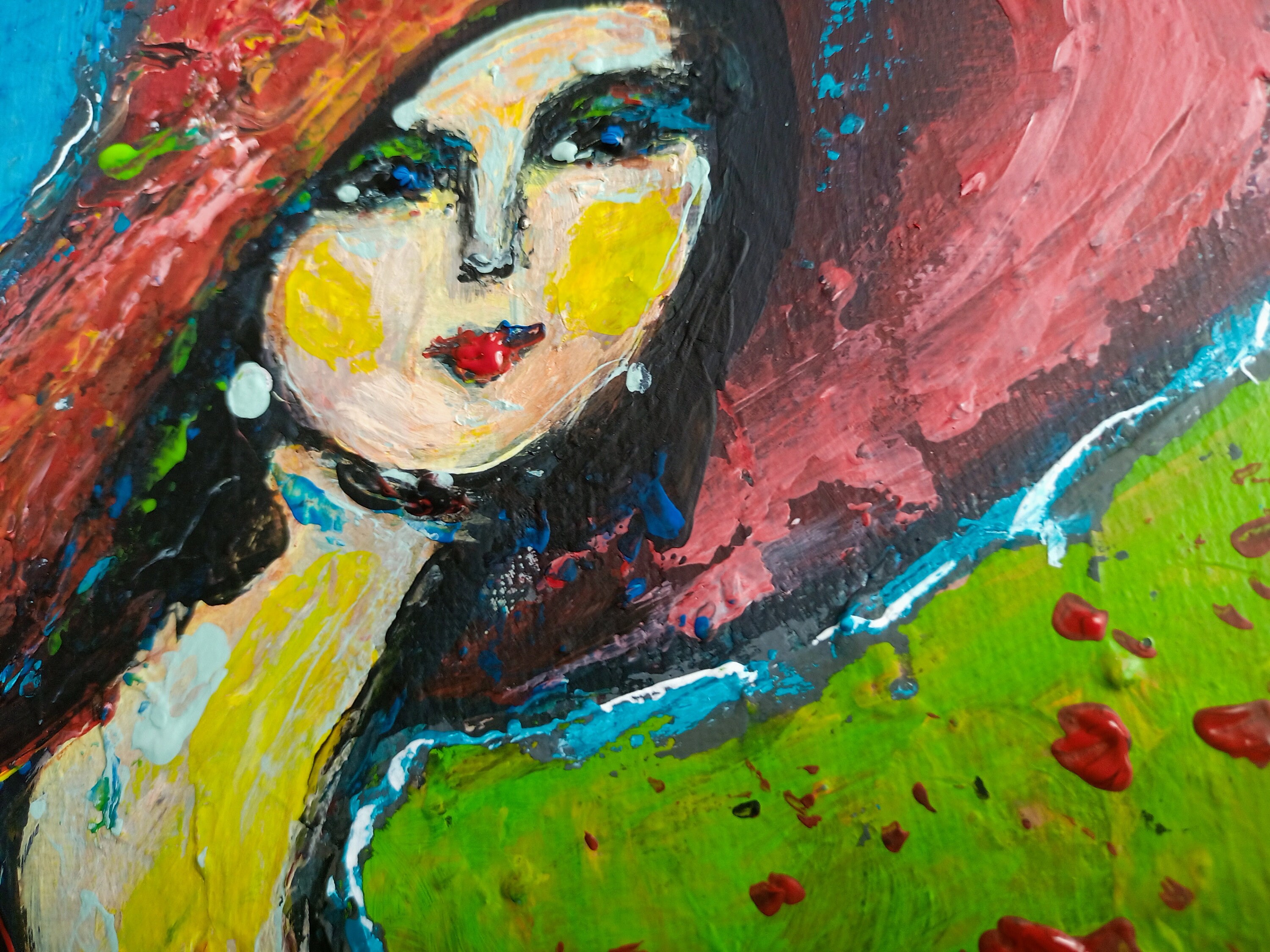 イラスト画　生き生きとした女性「赤い帽子」 イラスト画 生き生きとした女性「赤い帽子」 絵画「赤い帽子を