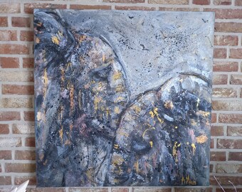 Gold Elephant Large Painting , Love ART Work, Nursery Art, AmeliaMoonART.