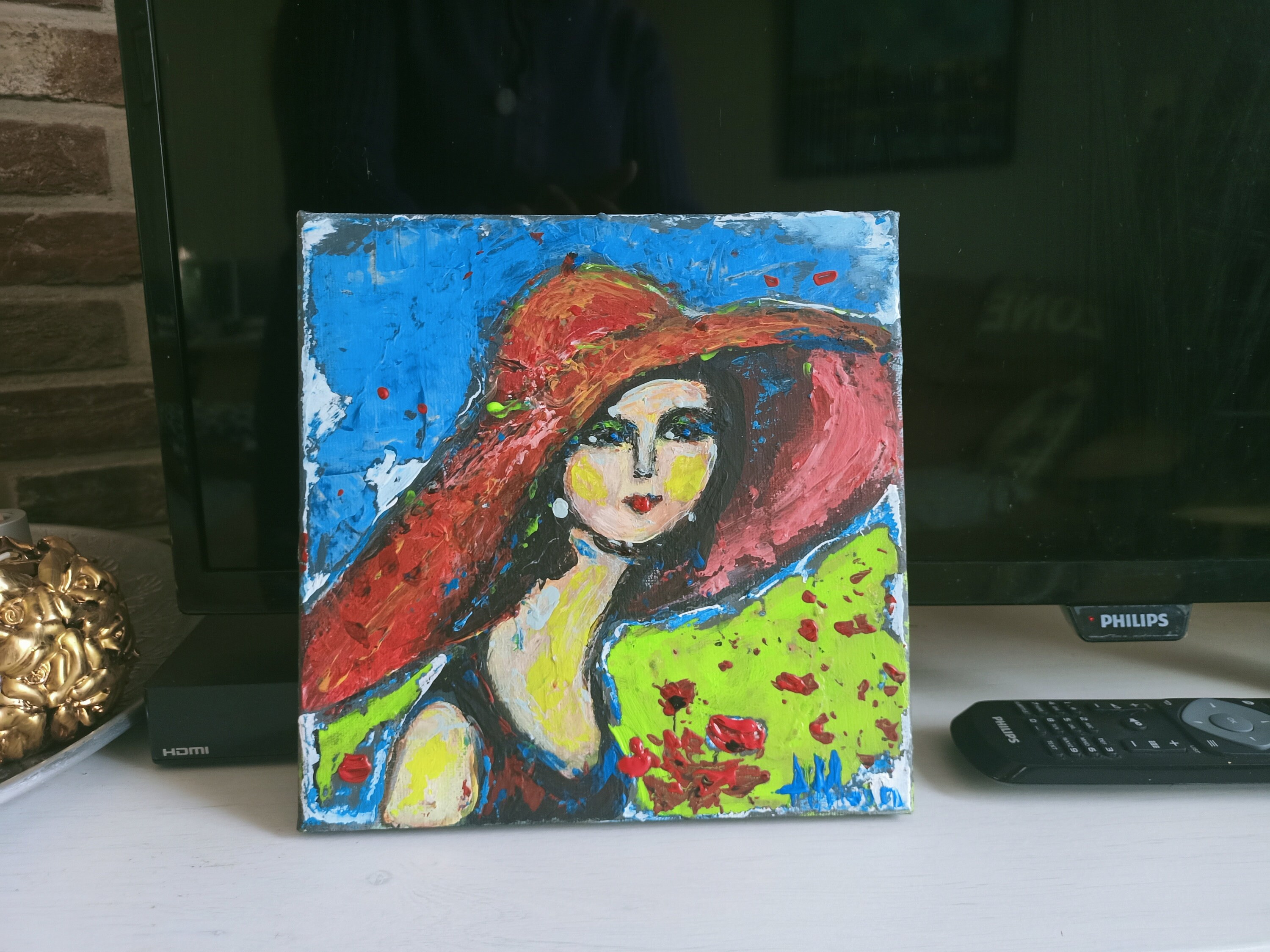 イラスト画 生き生きとした女性「赤い帽子」 絵画「赤い帽子を