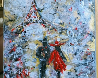 Couple in Paris Painting, Original Artwork, Romantic Canvas Eiffel Tower Art Paris Wall Art Parisian Decor, AmeliaMoonART, 24x30x2cm.