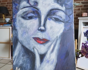 Edith Piaf portrait, French Singer painting, Paris painting, Love ART, AmeliaMoonART, 30x40x2 cm.