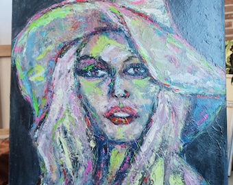 Brigitte Bardot Painting Art Canvas The Actress and Model Brigitte Original Art Work Picture Wall Art , art homedecor, bedroom. 50x60x2cm.