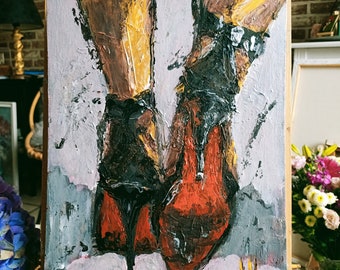 Beautiful women's legs in shoes painting AmeliaMoonART, gift for him, 24x30cm,wall decor, art homedecor, bedroom.