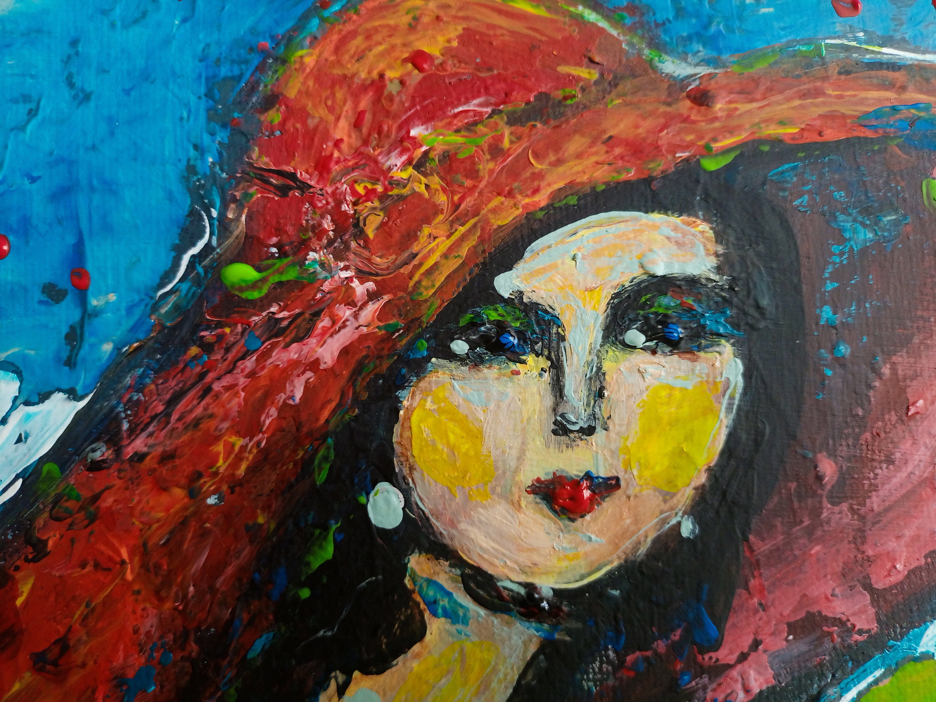 絵画「赤い帽子をかぶった女性」、AmeliaMoonART オリジナル