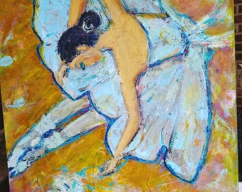 Seated ballerina with palettes painting original artwork, AmeliaMoonART,