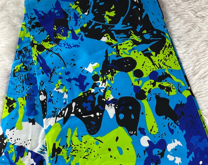 African fabric/ African prints/Wax print// African fabric for craft/ African clothing/ MK159/Ankara Blue Green White Color