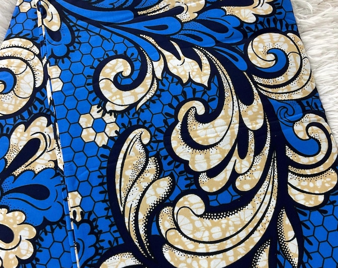 African fabric /African prints/ Ankara-Blue and White fabric/ African wax/ African fabric per yard/ African fabric for craft/MK411