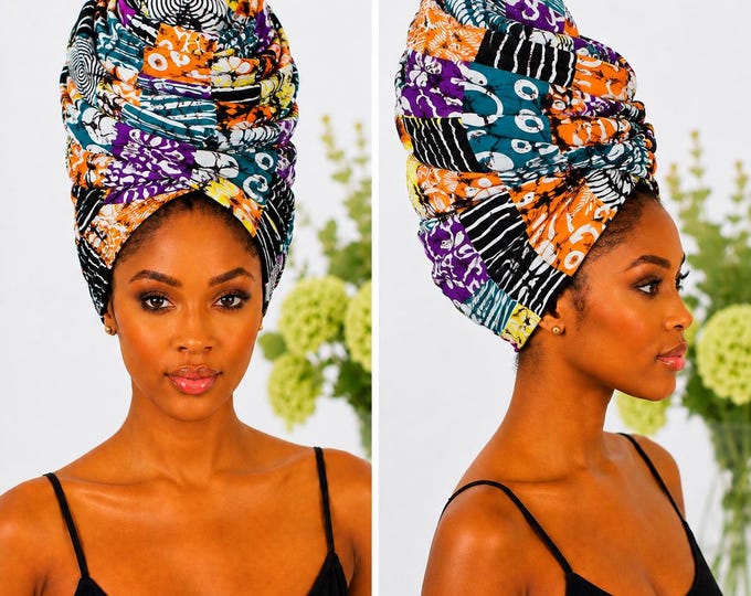 White Jade Orange African Print Headwrap,African Headwrap 22 x 72 Inches, Ankara Head Wrap for Women, African Print Hair Scarf, Long Cott