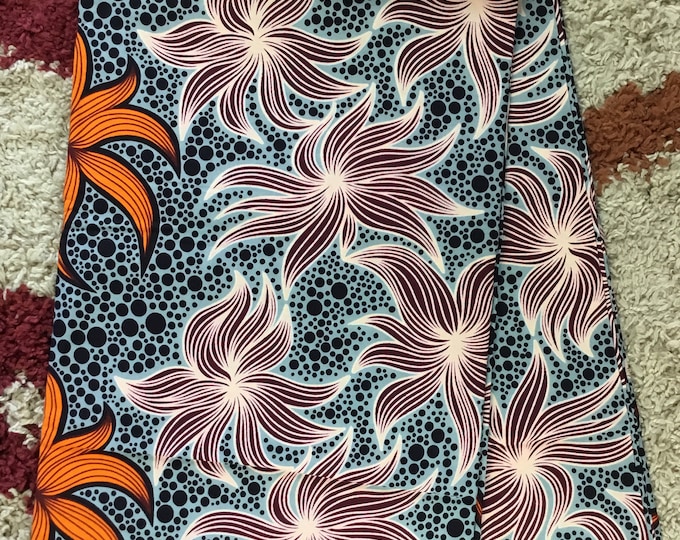 African Fabric/African Print Fabric/Ankara-grey and Orange Floral Design/YARD OR WHOLESALE/African Dress/Headwraps/MK472/Quilt Fabric/Africa