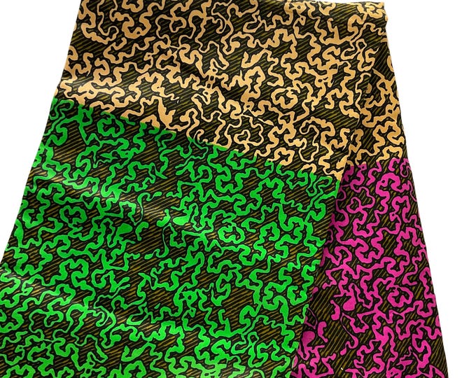 African Fabric/African Print Fabric/Ankara-Green Pink Cream Color/ African fabric per yard/ Ankara/ African Dress/MK151/Mudcloths/Kitenge