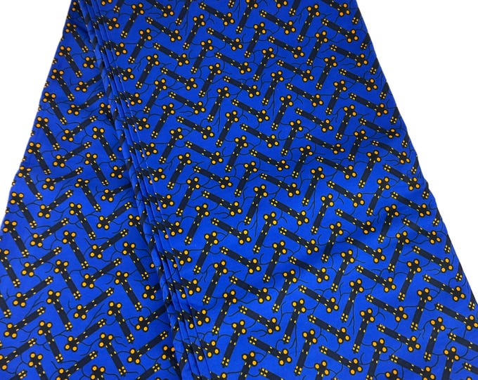 Blue Orange African Print Fabric/Ankara Fabric By The Yard/Cotton Print For Quilting/Fabric/ MK159/