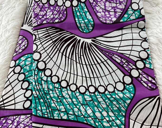 Purple Ankara Fabric, 6 Yards African Print Cotton with Headwrap