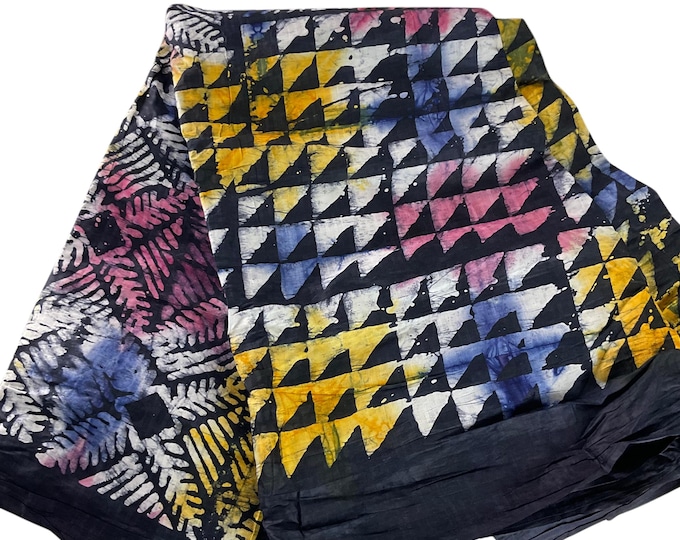 Black Yellow Blue African Print Fabric/Adire Batik Fabric/By The Yard/Cotton P/MK141