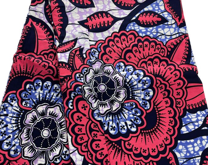 African Fabric/African Print Fabric/ Ankara -Peach White Blue Design/African Wax Fabric/MK760/African Clothing/African Fabric 6 Yards/Fabric