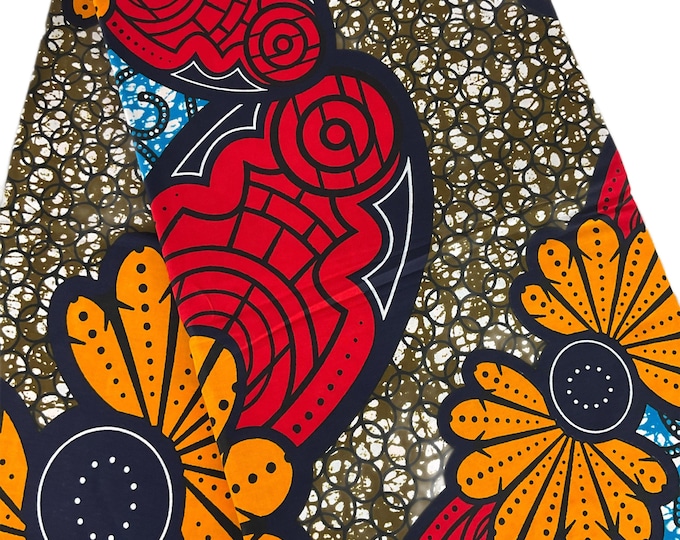 Orange Red Black African Print Fabric/Ankara Fabric Per Yard/Cotton Print For Quilting/MK141