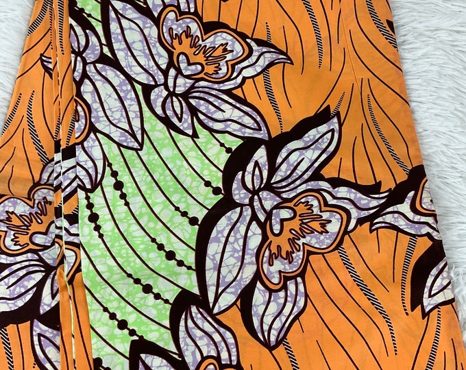 African Fabric/African Print Fabric/ Fabric Bundles/ Boho Fabric/ Fabric/Ankara-Orange Lemon Floral Design/Fabric By The Yard/Quilting/MK457