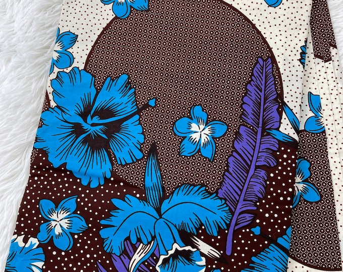 African Fabric/African Print/Ankara-Turquoise and Purple Floral Design/MK129/African Art/Fabric/Block Printed Fabric