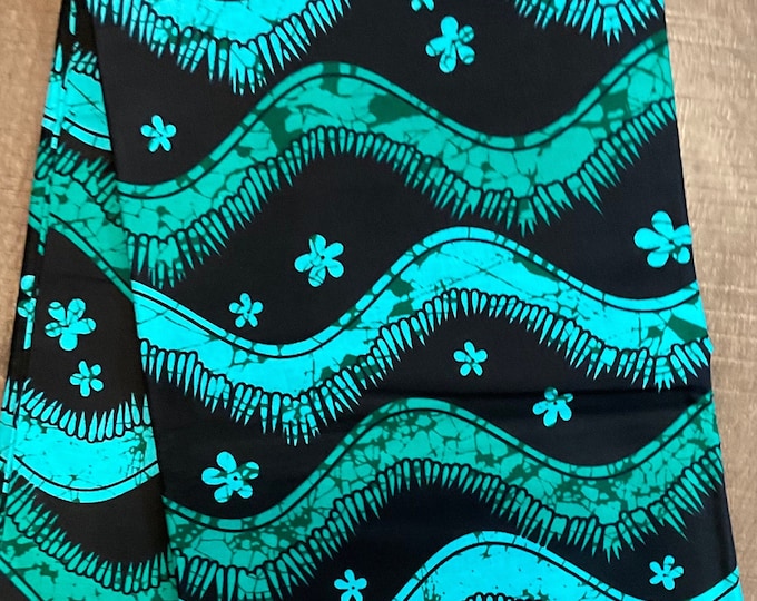 Floral African Wax Print Fabric: Cotton Quilt Fabric with Headwrap (6 Yards)