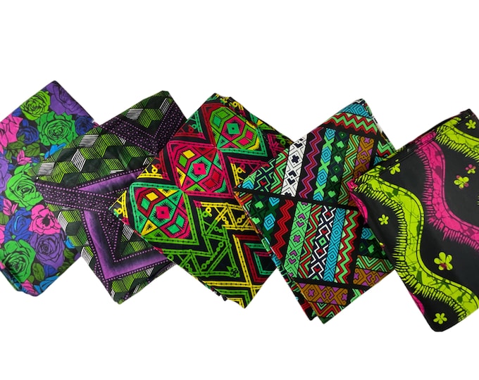 Green Pink African Print Fat Quarters 5 Pieces/Ankara Fat Quarters Set Of 5/Quilting Fat Quarters