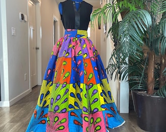 African Skirt/Ankara Skirt/Green,Blue African Skirt/African Clothing/Maxi Skirt/Plus Size Dress/Long Skirt/Boho /Hippie Skirt/Ankara Dress/