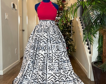 White Black African Print Skirt/Ankara Skirt/African Clothing For Women/Gift For Her/Plus Size