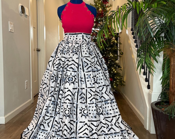 White Black African Print Skirt/Ankara Skirt/African Clothing For Women/Gift For Her/Plus Size