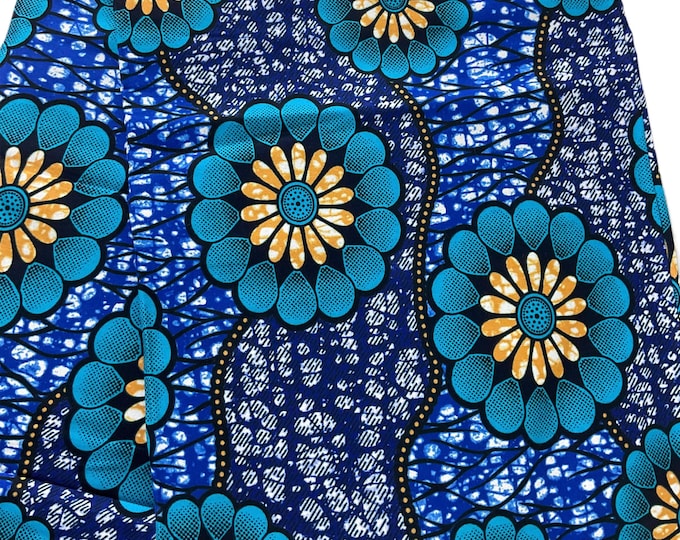 Blue Black And Yellow African Fabric/Ankara 6 Yards/Cotton/Africanwaxprints/African Prints/MK115