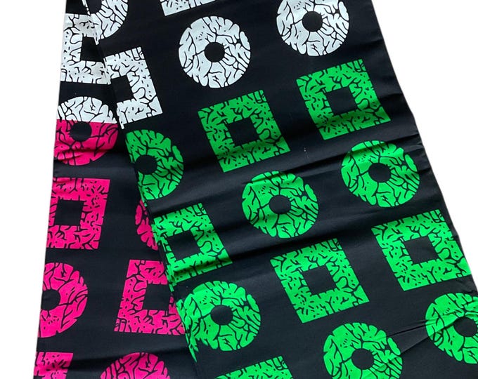African Fabric/African Print Fabric/ Ankara -Pink Green Black Design/African Wax/MK760B/African Clothing/African Fabric 6 Yards/