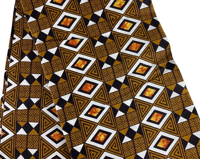 Brown Bronze White African Ankara Fabric/By The Yard/Tribal Print/Kente Cotton Print/MK458/
