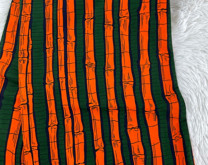 Olive Green Orange African Print Fabric/Ankara Fabric By The Yard/MK789