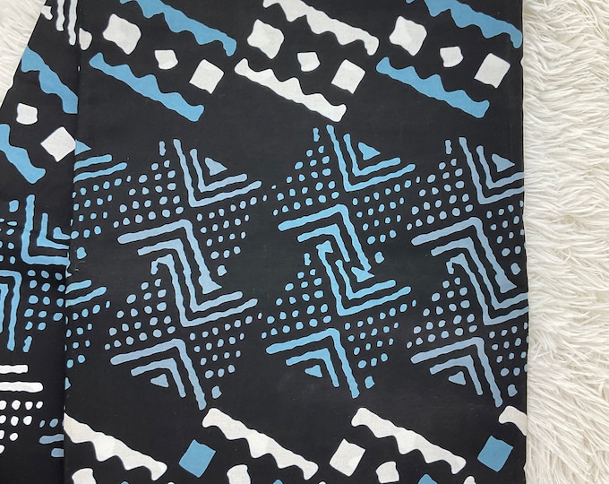 African Fabric/African prints/ Ankara-Black White and Blue Color fabric/ Wax print/ African fabric for decor/African/ MK473/Kente/Chite