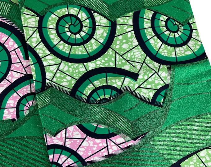 Green African Print Fabric/Embellished Ankara Cotton 6 Yards/By The Yard/MK514A
