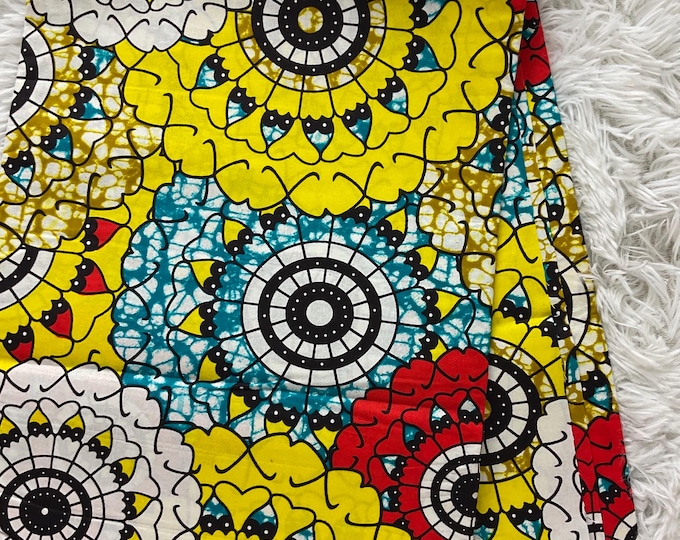 African Fabric/Ankara-Yellow and Blue Circle Fabric/Wax Print/Kente/Tribal Prints/Kitenge/Mudcloths/African Clothing/African Headwrap/Blocke