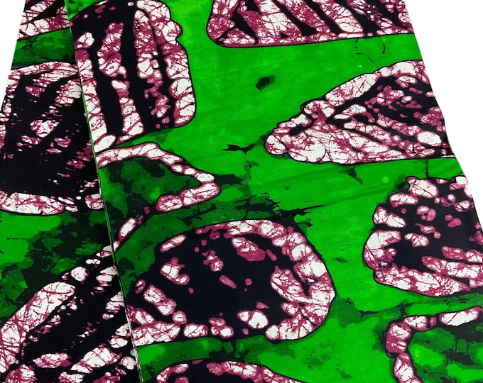 Green Ankara Fabric: 6 Yards Cotton African Print for Quilting