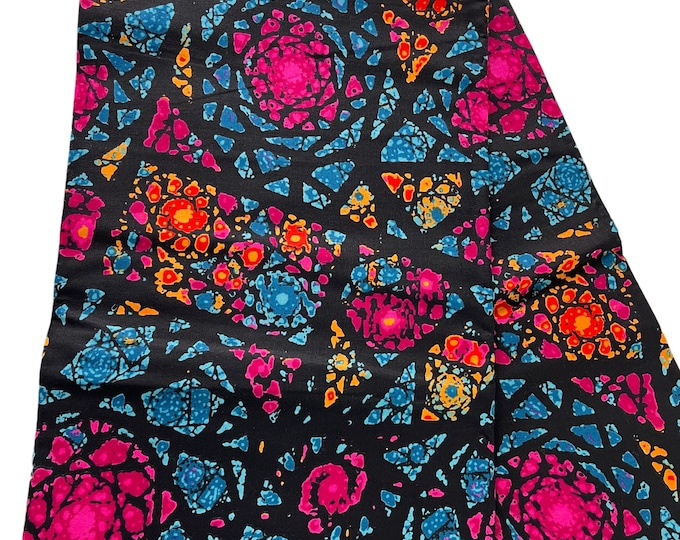 Black Ankara Fabric: Funschia Pink and Blue Cotton, By The Yard
