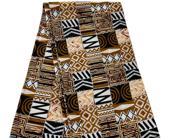 African fabric /African Wax Print/Ankara-Black Brown Cream Color/Yard or WHOLESALE/MK411A/Wax Tissu/Adire/Samakaka/Kente/Mudcloths